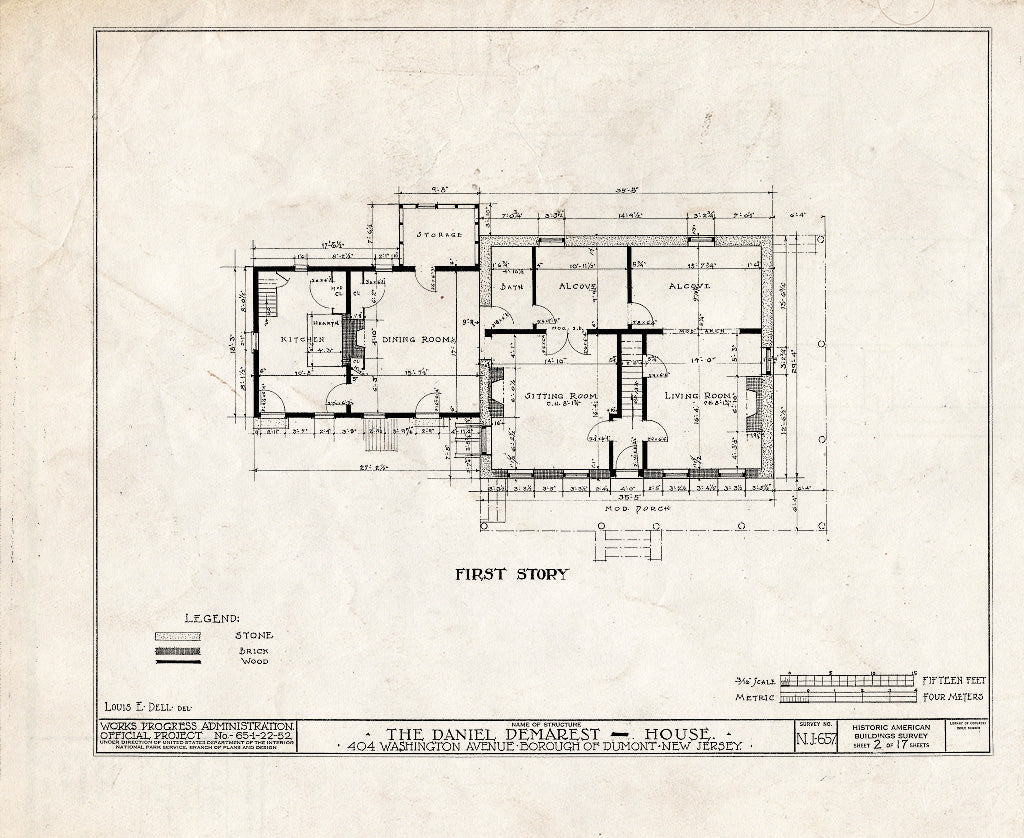 Historic Pictoric : Blueprint HABS NJ,2-DUMO,4- (Sheet 2 of 17) - Daniel Demarest House, 404 Washington Avenue, Dumont, Bergen County, NJ