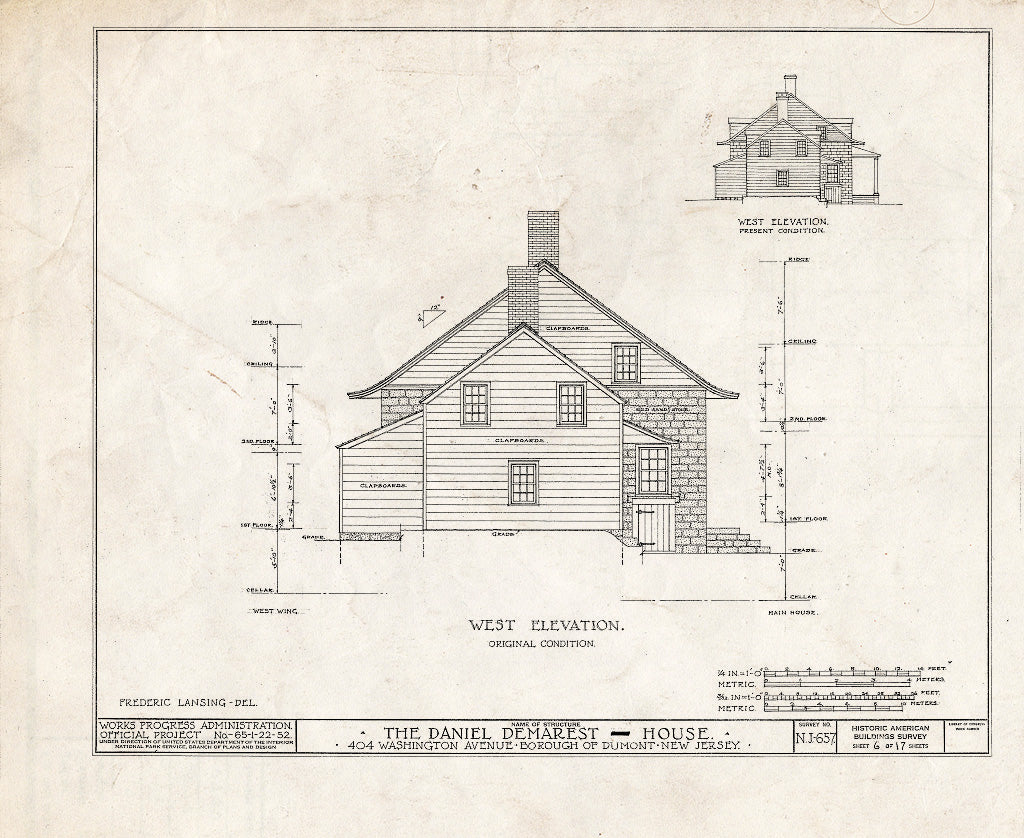 Historic Pictoric : Blueprint HABS NJ,2-DUMO,4- (Sheet 6 of 17) - Daniel Demarest House, 404 Washington Avenue, Dumont, Bergen County, NJ