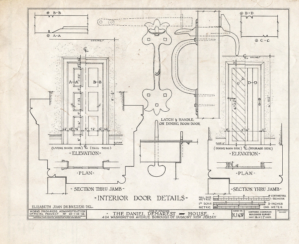 Historic Pictoric : Blueprint HABS NJ,2-DUMO,4- (Sheet 16 of 17) - Daniel Demarest House, 404 Washington Avenue, Dumont, Bergen County, NJ