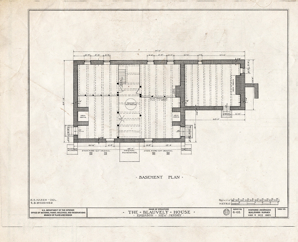 Historic Pictoric : Blueprint HABS NJ,2-EMSO,1- (Sheet 4 of 11) - Blauvelt House, Old Hook Road, Emerson, Bergen County, NJ