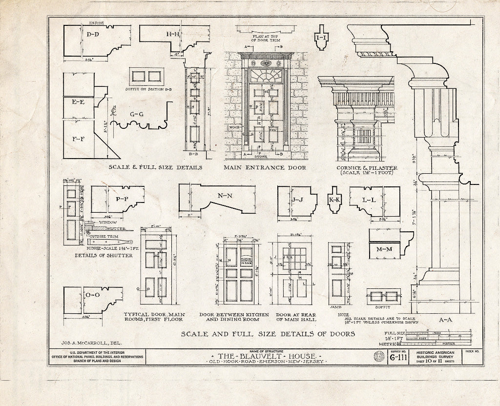 Historic Pictoric : Blueprint HABS NJ,2-EMSO,1- (Sheet 10 of 11) - Blauvelt House, Old Hook Road, Emerson, Bergen County, NJ