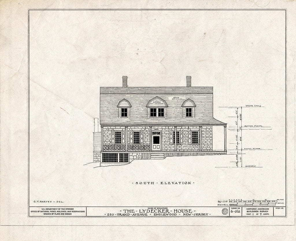 Historic Pictoric : Blueprint HABS NJ,2-ENG,2- (Sheet 1 of 7) - Lydecker House, 220 Grand Avenue, Englewood, Bergen County, NJ