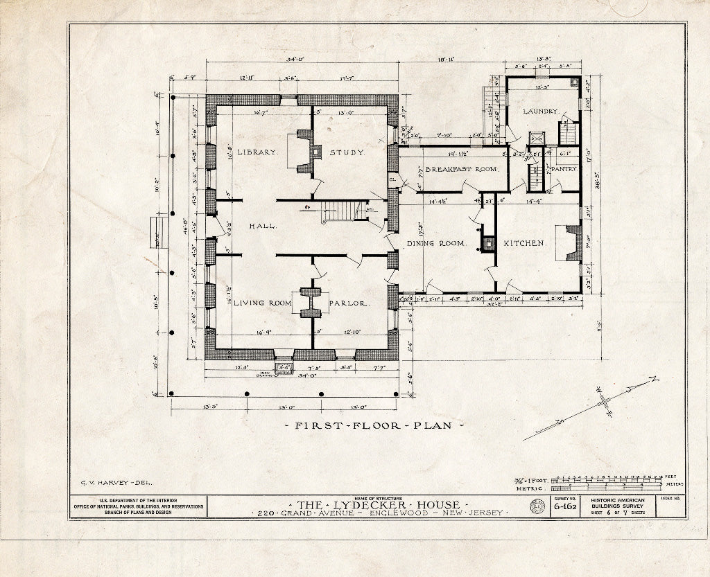 Historic Pictoric : Blueprint HABS NJ,2-ENG,2- (Sheet 6 of 7) - Lydecker House, 220 Grand Avenue, Englewood, Bergen County, NJ