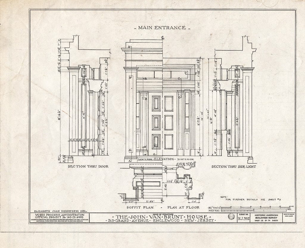 Historic Pictoric : Blueprint HABS NJ,2-ENG,3- (Sheet 10 of 16) - John Van Brunt House, 315 Grand Avenue, Englewood, Bergen County, NJ