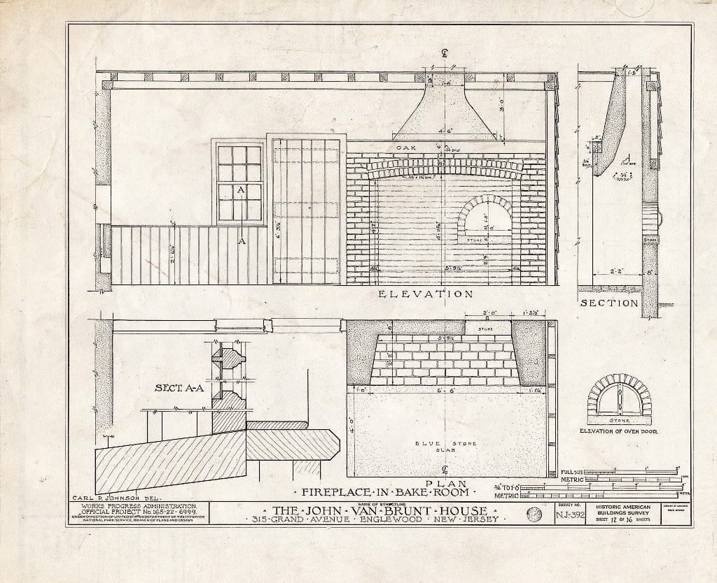 Historic Pictoric : Blueprint HABS NJ,2-ENG,3- (Sheet 12 of 16) - John Van Brunt House, 315 Grand Avenue, Englewood, Bergen County, NJ