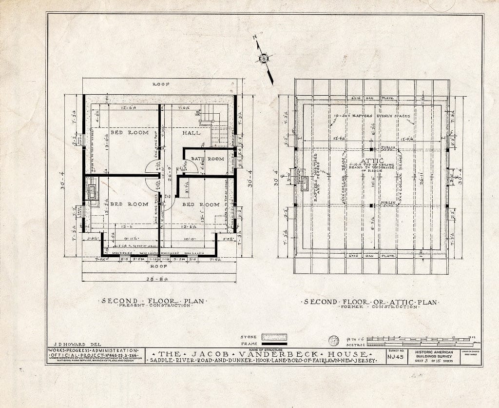 Historic Pictoric : Blueprint HABS NJ,2-FAIR,1- (Sheet 3 of 15) - Jacob Vanderbeck House & Kitchen, Saddle River Road & Dunker Hook Lane, Fair Lawn, Bergen County, NJ