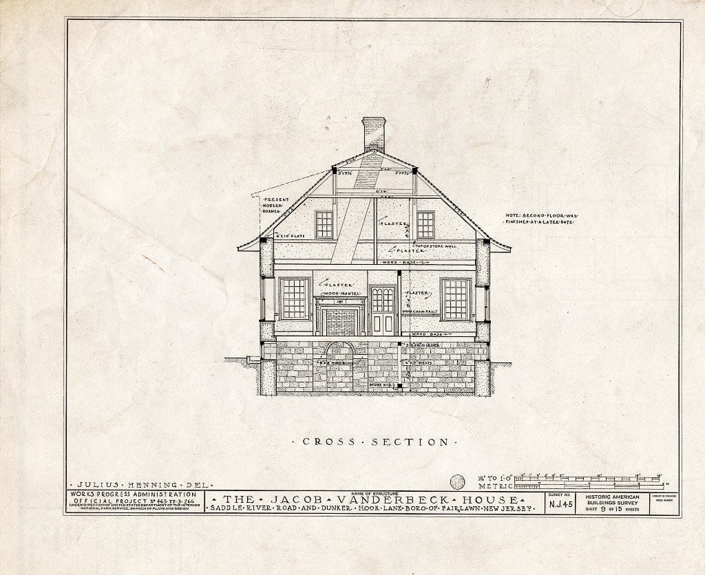 Historic Pictoric : Blueprint HABS NJ,2-FAIR,1- (Sheet 9 of 15) - Jacob Vanderbeck House & Kitchen, Saddle River Road & Dunker Hook Lane, Fair Lawn, Bergen County, NJ