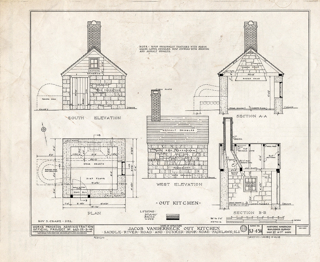 Historic Pictoric : Blueprint HABS NJ,2-FAIR,1- (Sheet 1 of 1) - Jacob Vanderbeck House & Kitchen, Saddle River Road & Dunker Hook Lane, Fair Lawn, Bergen County, NJ