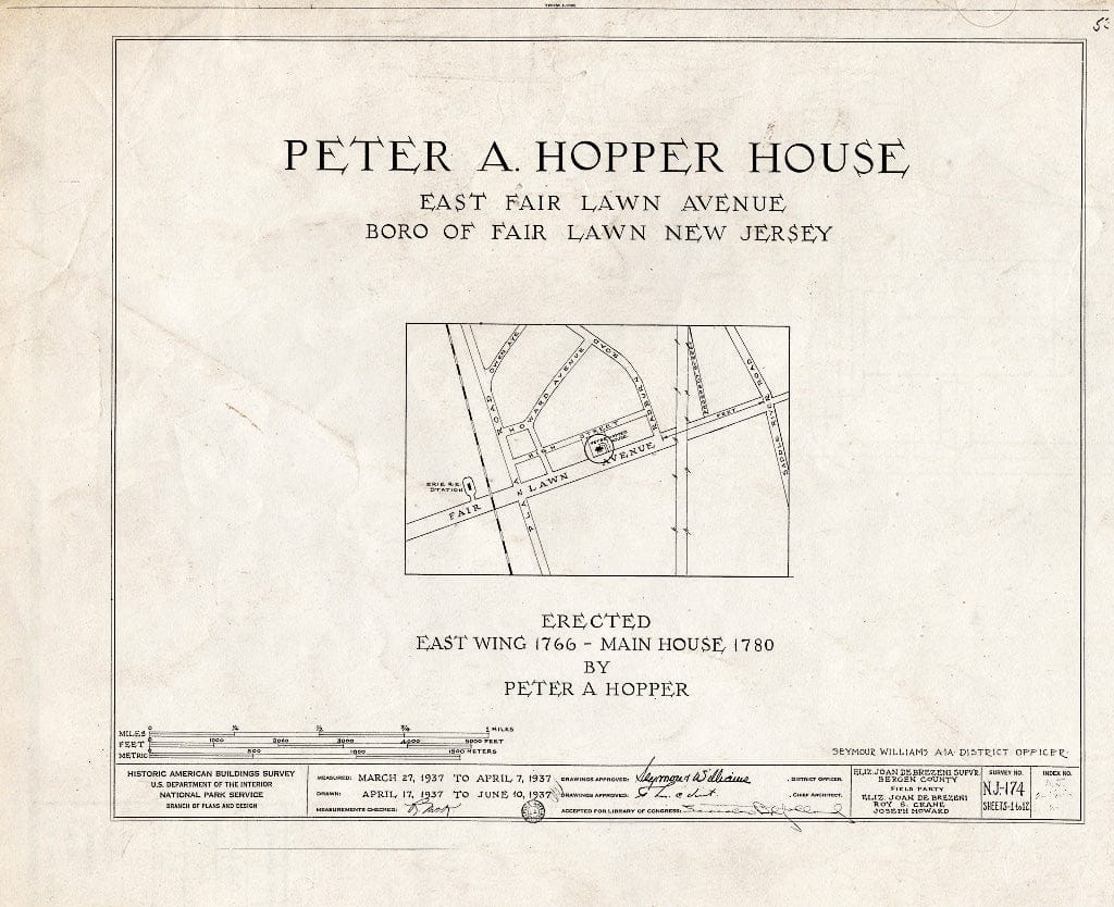 Historic Pictoric : Blueprint HABS NJ,2-FAIR,2- (Sheet 0 of 12) - Peter A. Hooper House, East Fair Lawn Avenue, Fair Lawn, Bergen County, NJ