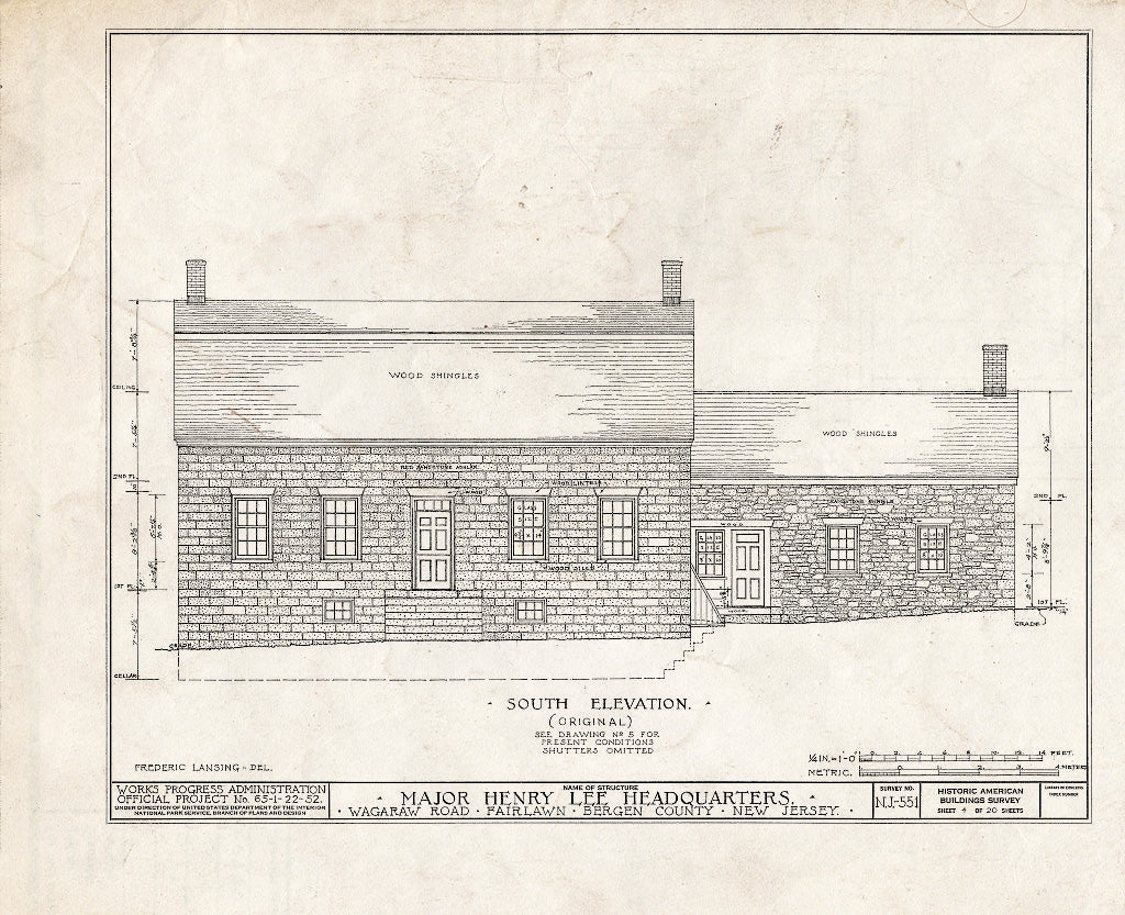 Historic Pictoric : Blueprint HABS NJ,2-FAIR,3- (Sheet 4 of 20) - Major Henry Lee Headquarters, Wagaraw Road, Fair Lawn, Bergen County, NJ