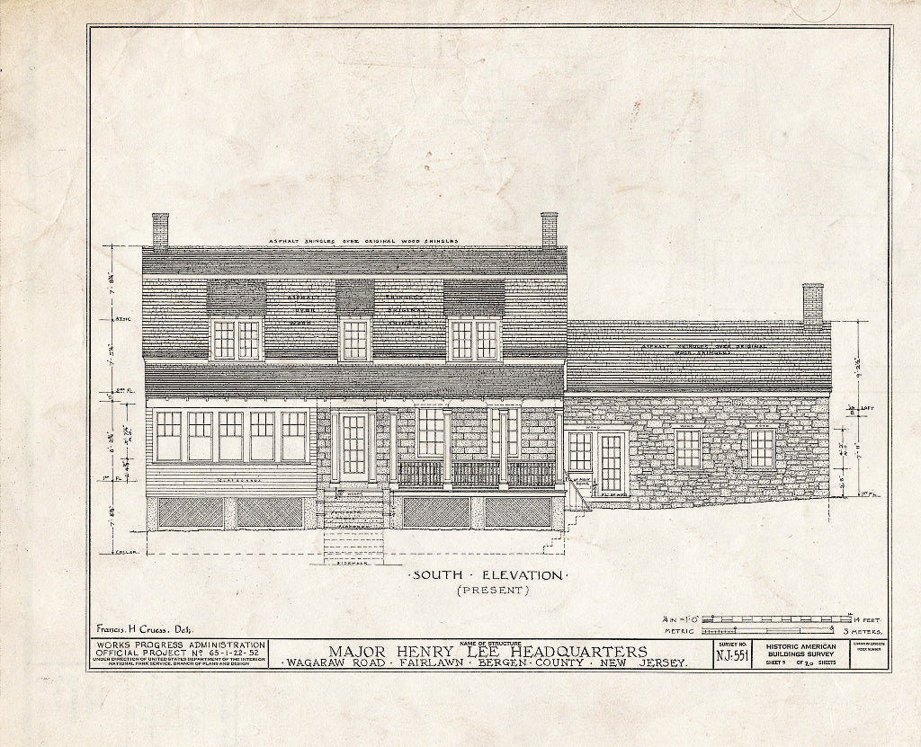 Historic Pictoric : Blueprint HABS NJ,2-FAIR,3- (Sheet 5 of 20) - Major Henry Lee Headquarters, Wagaraw Road, Fair Lawn, Bergen County, NJ