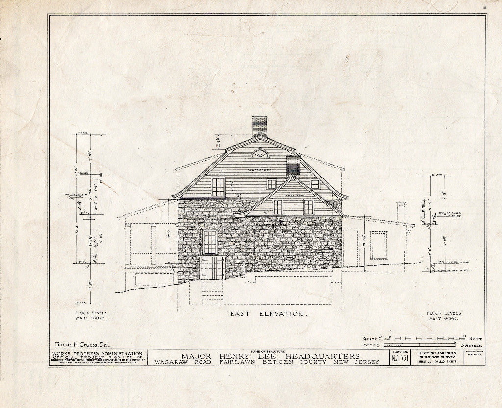 Historic Pictoric : Blueprint HABS NJ,2-FAIR,3- (Sheet 8 of 20) - Major Henry Lee Headquarters, Wagaraw Road, Fair Lawn, Bergen County, NJ