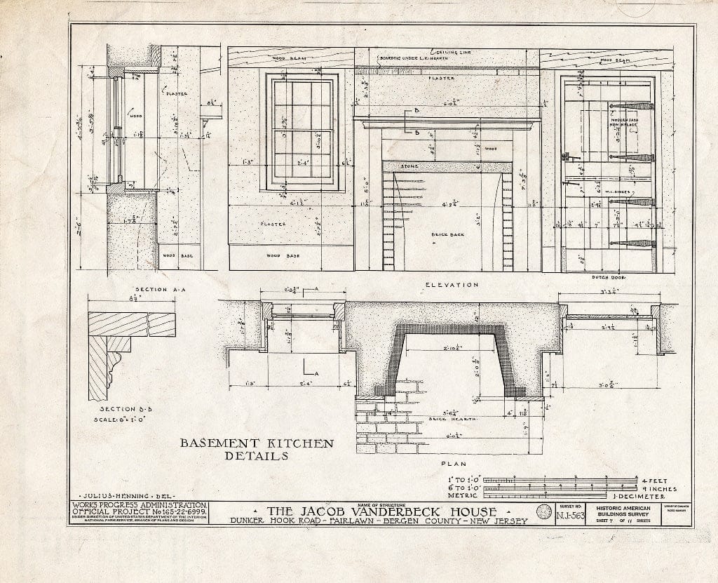 Historic Pictoric : Blueprint HABS NJ,2-FAIR,4- (Sheet 7 of 11) - Jacob Vanderbeck House, Dunker Hook Road, Fair Lawn, Bergen County, NJ