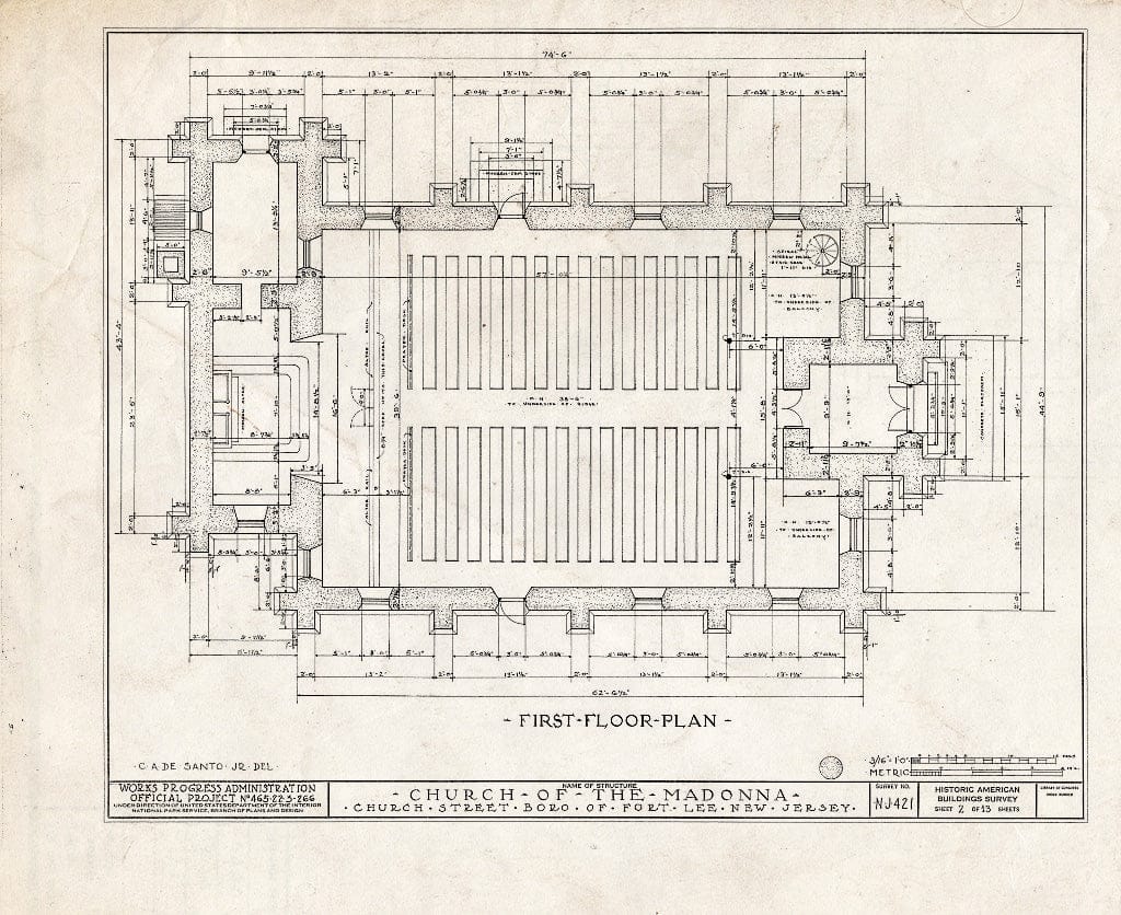 Historic Pictoric : Blueprint HABS NJ,2-FOLE,1- (Sheet 2 of 13) - Church of The Madonna, Church Street, Fort Lee, Bergen County, NJ