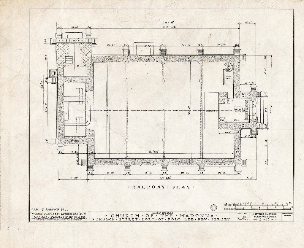 Historic Pictoric : Blueprint HABS NJ,2-FOLE,1- (Sheet 3 of 13) - Church of The Madonna, Church Street, Fort Lee, Bergen County, NJ