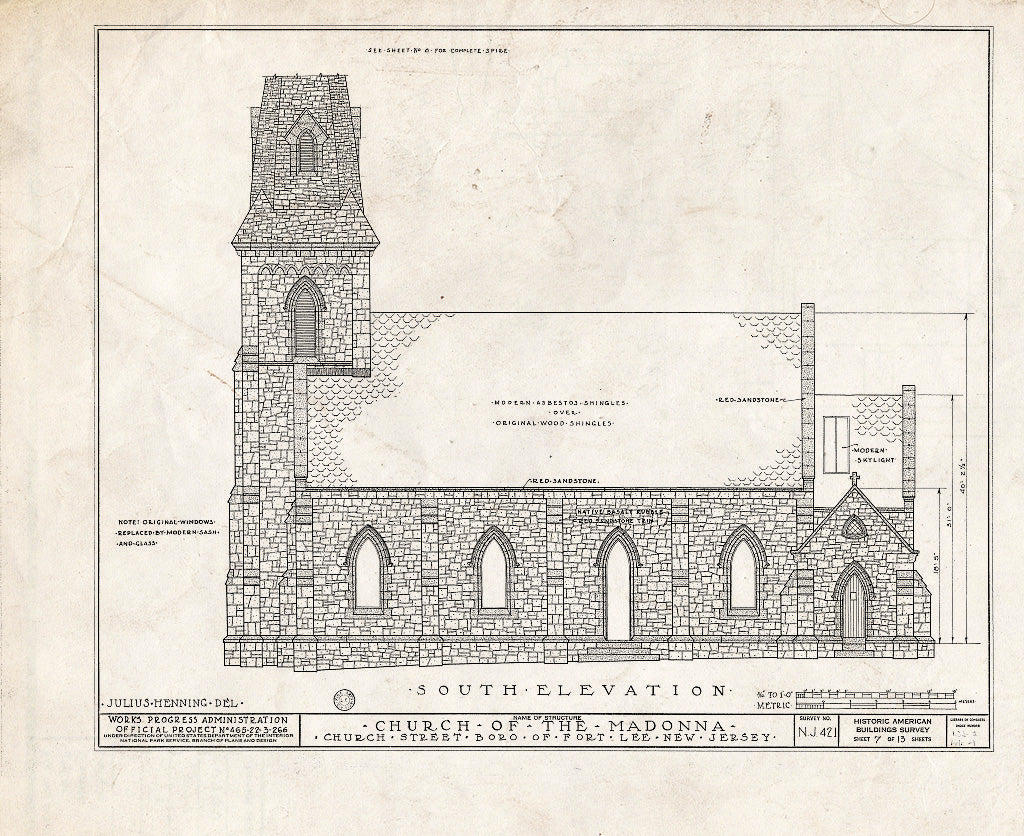 Historic Pictoric : Blueprint HABS NJ,2-FOLE,1- (Sheet 7 of 13) - Church of The Madonna, Church Street, Fort Lee, Bergen County, NJ