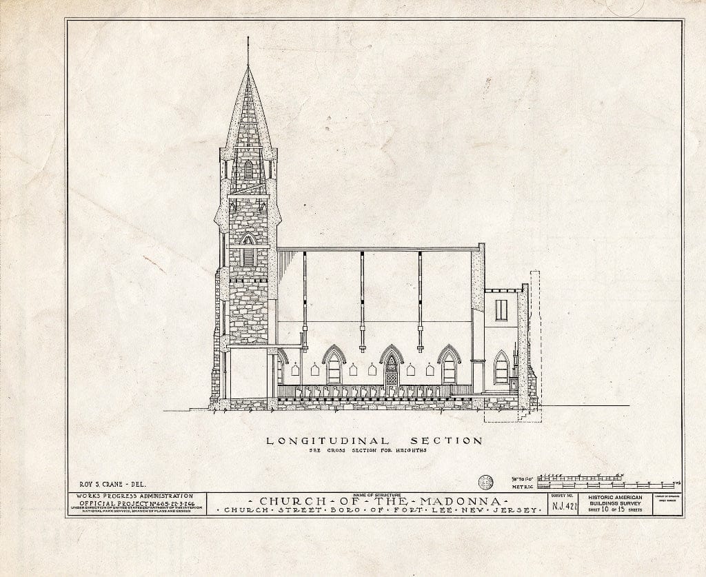 Historic Pictoric : Blueprint HABS NJ,2-FOLE,1- (Sheet 10 of 13) - Church of The Madonna, Church Street, Fort Lee, Bergen County, NJ
