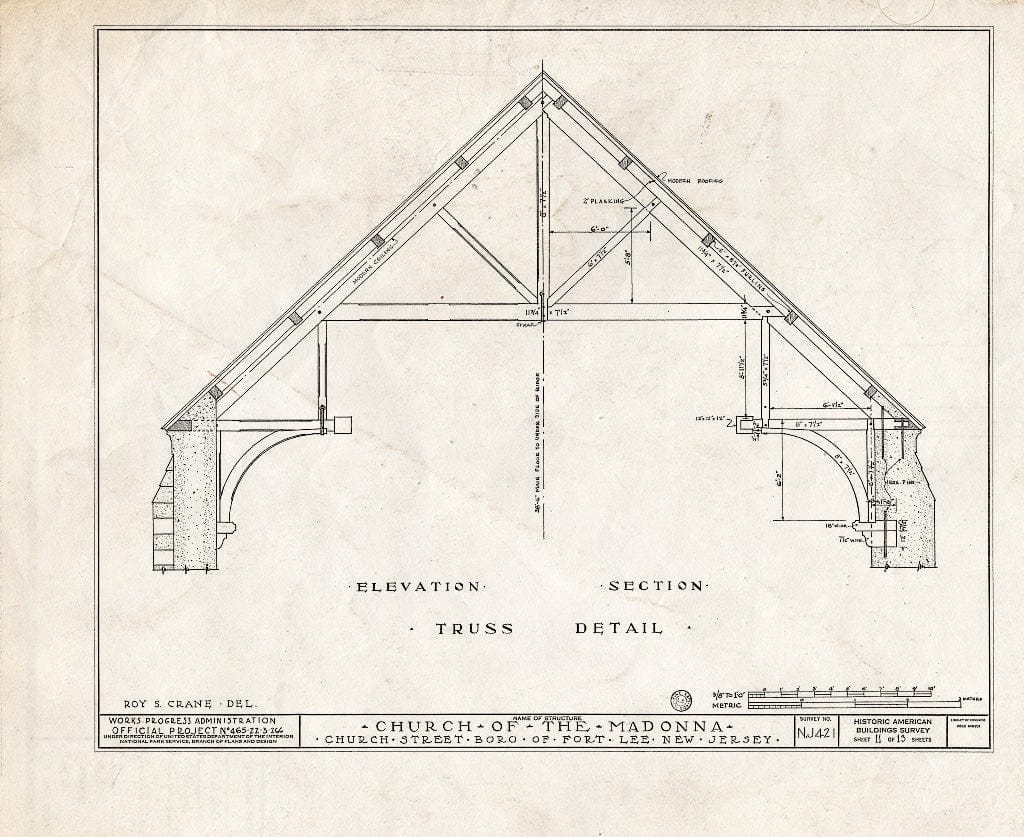 Historic Pictoric : Blueprint HABS NJ,2-FOLE,1- (Sheet 11 of 13) - Church of The Madonna, Church Street, Fort Lee, Bergen County, NJ