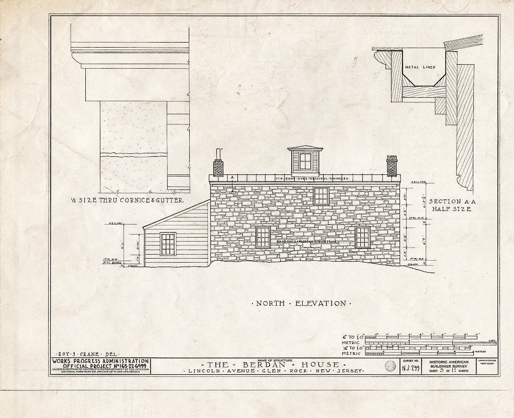 Historic Pictoric : Blueprint HABS NJ,2-Glen,1- (Sheet 5 of 11) - Berdan House, Lincoln Avenue, Glen Rock, Bergen County, NJ
