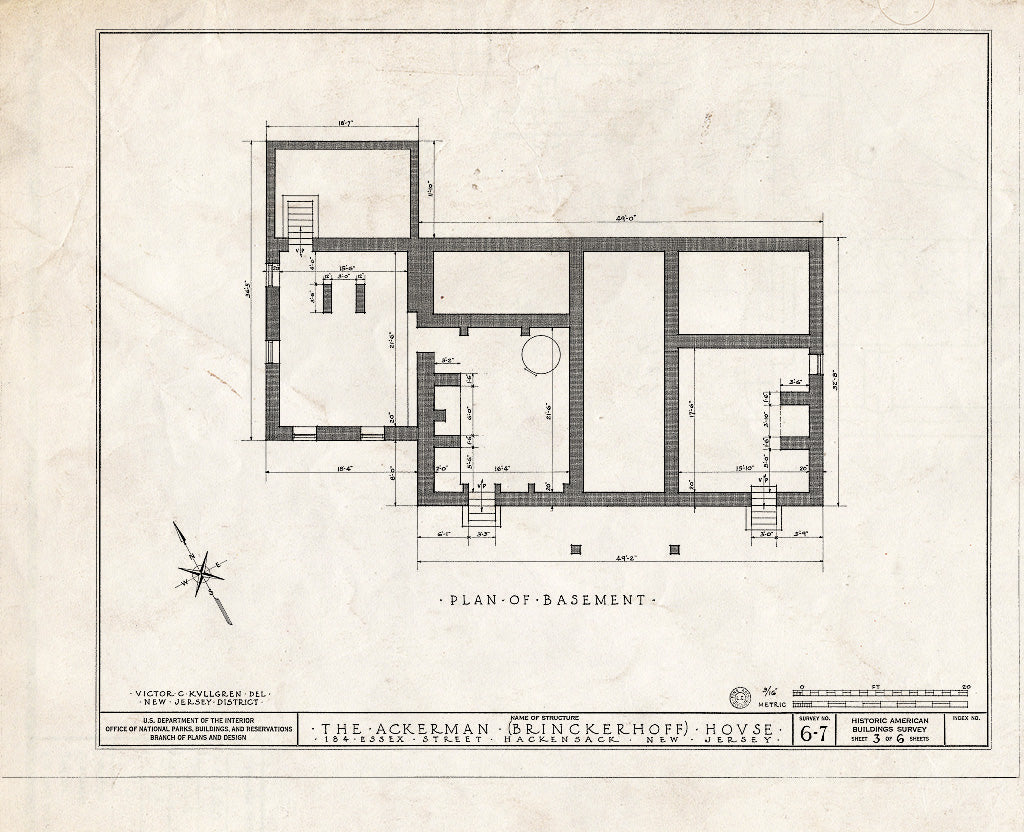 Historic Pictoric : Blueprint HABS NJ,2-HACK,2- (Sheet 3 of 6) - Ackerman-Brinkerhoff House, 184 Essex Street, Hackensack, Bergen County, NJ