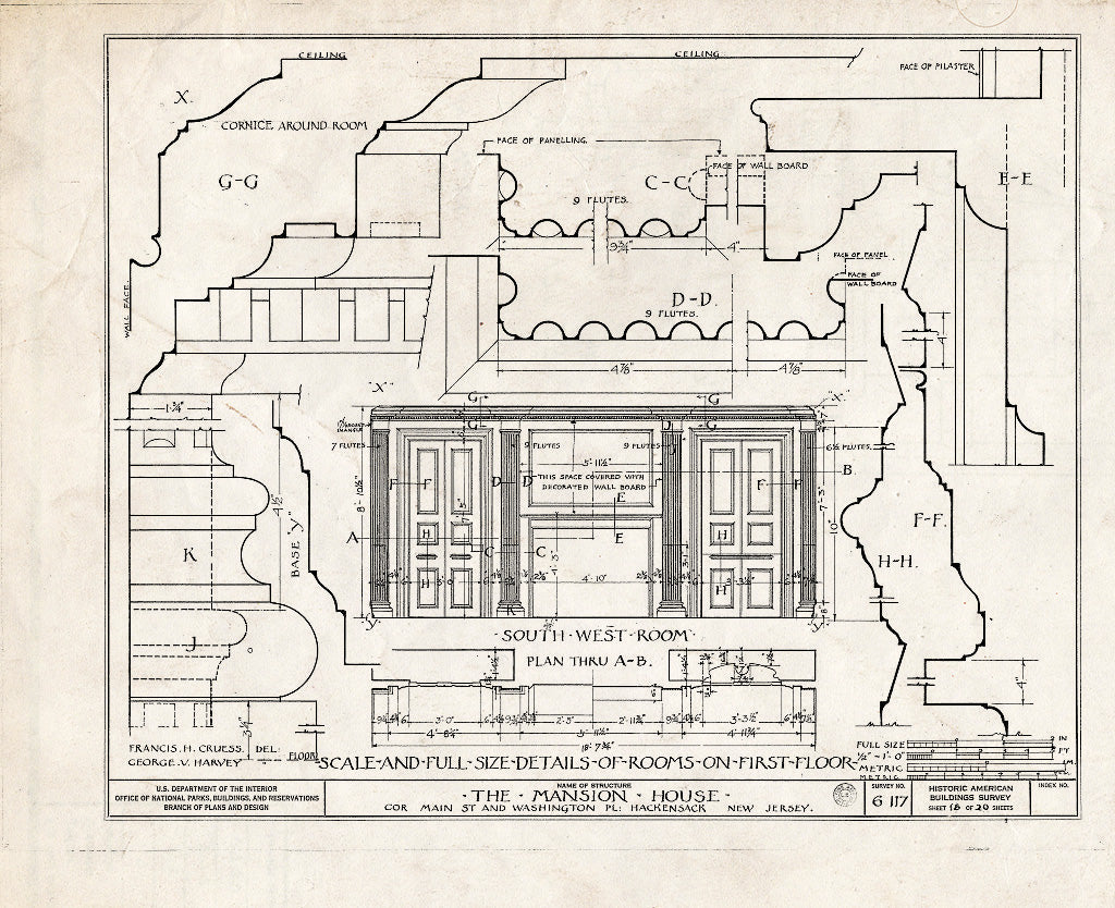 Historic Pictoric : Blueprint HABS NJ,2-HACK,4- (Sheet 18 of 20) - Washington Mansion House Tavern, Main Street & Washington Place, Hackensack, Bergen County, NJ