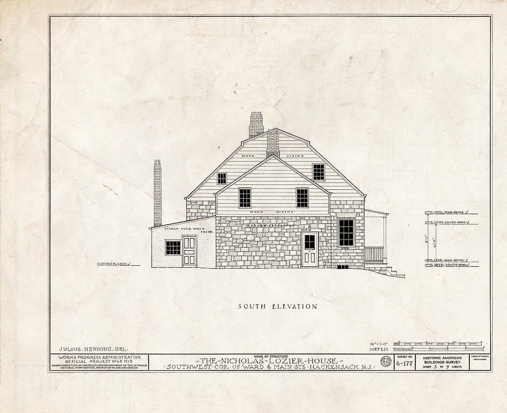 Historic Pictoric : Blueprint HABS NJ,2-HACK,5- (Sheet 3 of 9) - Nicholas Lozier House, 393 Main Street, Hackensack, Bergen County, NJ
