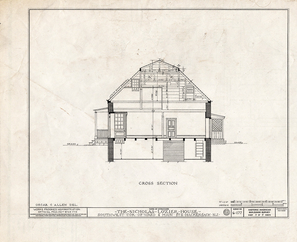 Historic Pictoric : Blueprint HABS NJ,2-HACK,5- (Sheet 5 of 9) - Nicholas Lozier House, 393 Main Street, Hackensack, Bergen County, NJ