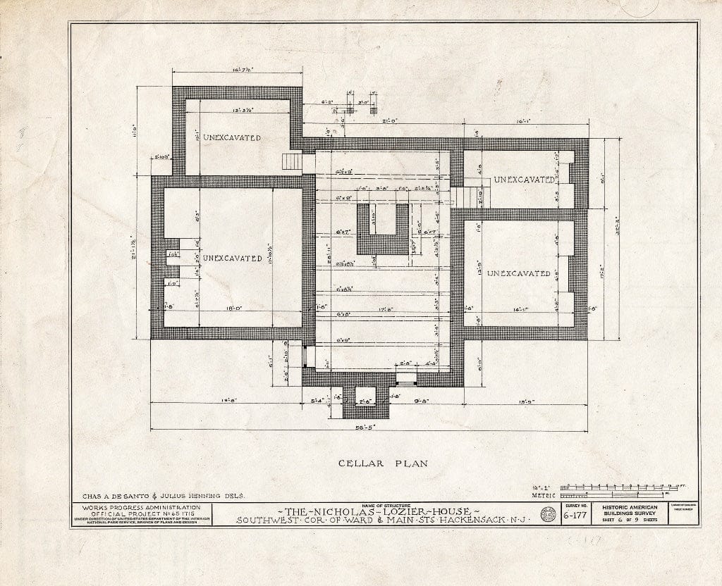 Historic Pictoric : Blueprint HABS NJ,2-HACK,5- (Sheet 6 of 9) - Nicholas Lozier House, 393 Main Street, Hackensack, Bergen County, NJ