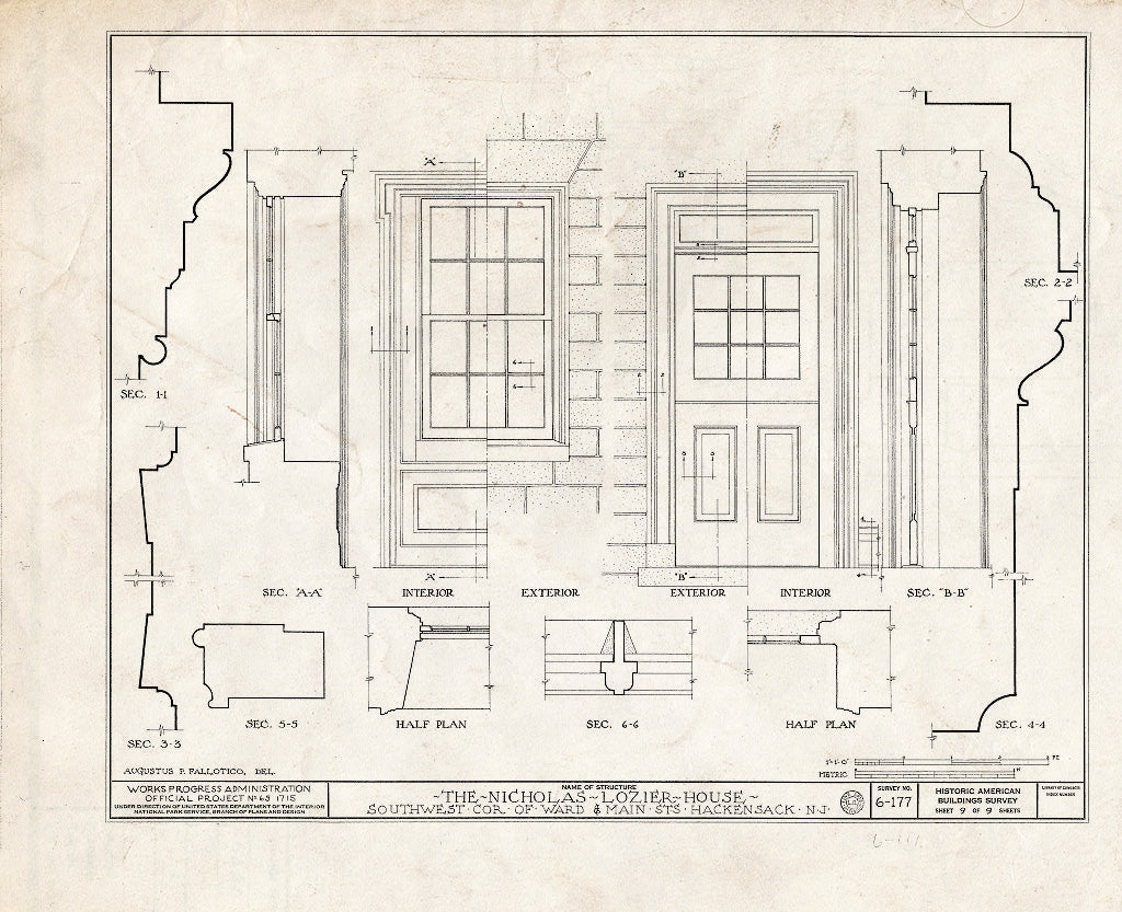Historic Pictoric : Blueprint HABS NJ,2-HACK,5- (Sheet 9 of 9) - Nicholas Lozier House, 393 Main Street, Hackensack, Bergen County, NJ