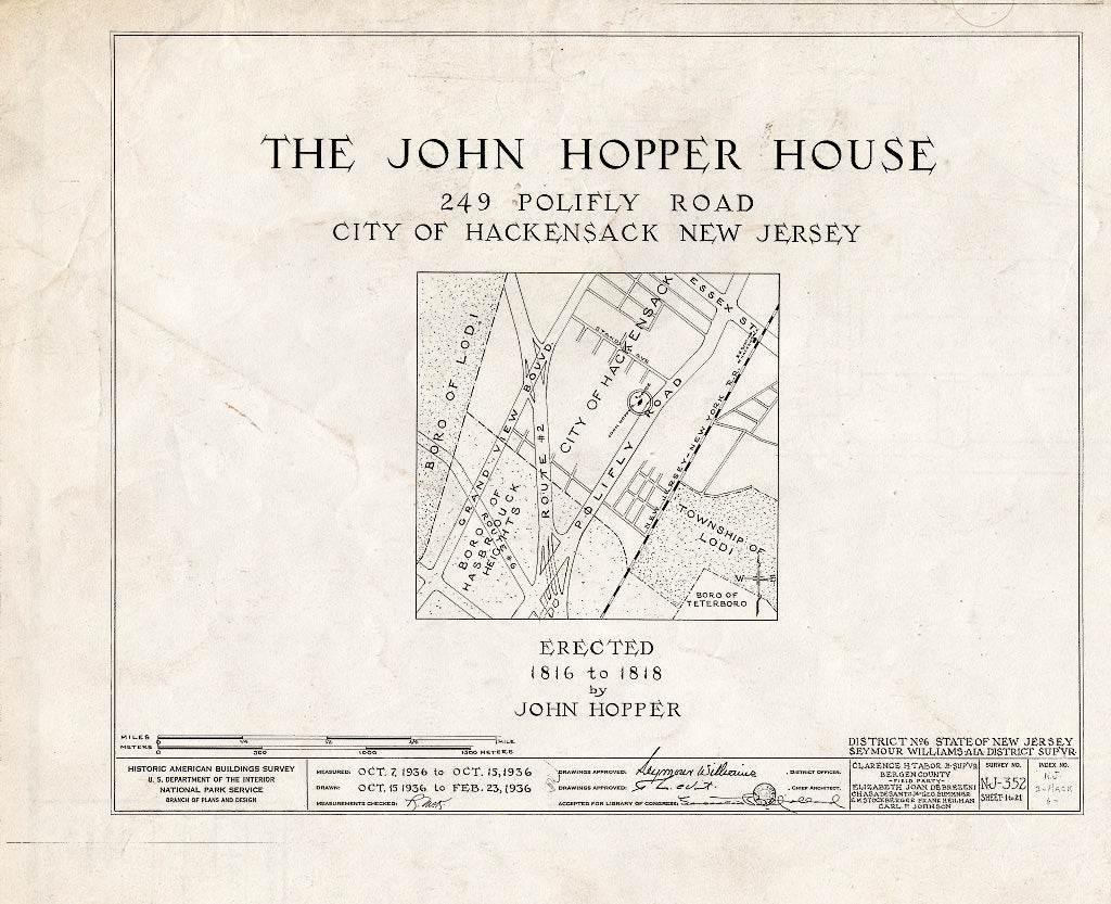 Historic Pictoric : Blueprint HABS NJ,2-HACK,6- (Sheet 0 of 21) - John Hopper House, 249 Polifly Road, Hackensack, Bergen County, NJ