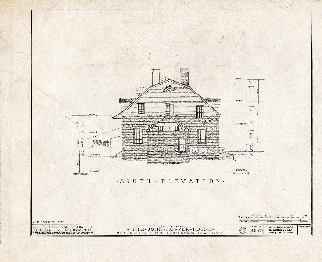 Historic Pictoric : Blueprint HABS NJ,2-HACK,6- (Sheet 4 of 21) - John Hopper House, 249 Polifly Road, Hackensack, Bergen County, NJ