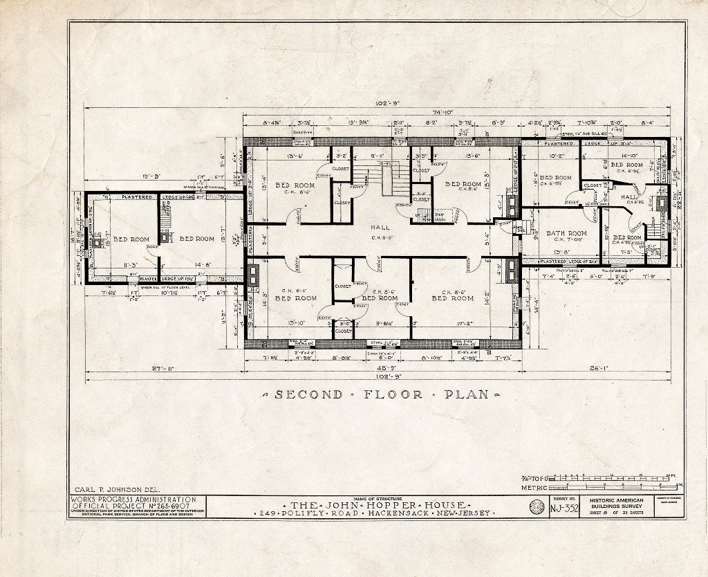 Historic Pictoric : Blueprint HABS NJ,2-HACK,6- (Sheet 8 of 21) - John Hopper House, 249 Polifly Road, Hackensack, Bergen County, NJ