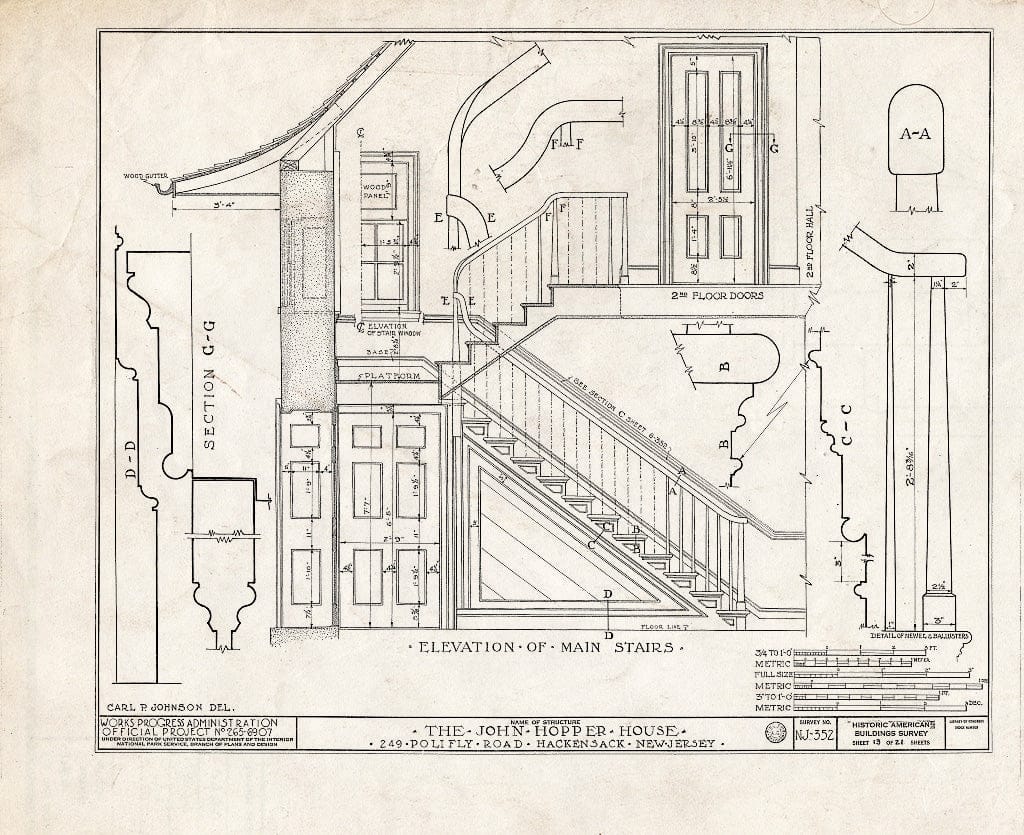 Historic Pictoric : Blueprint HABS NJ,2-HACK,6- (Sheet 13 of 21) - John Hopper House, 249 Polifly Road, Hackensack, Bergen County, NJ