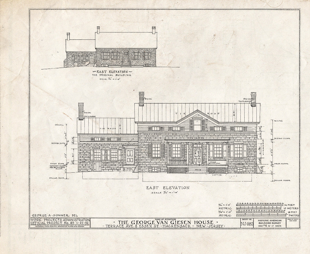 Historic Pictoric : Blueprint HABS NJ,2-HACK,7- (Sheet 4 of 17) - George Van Giesen House, Terrace Avenue & Essex Street, Hackensack, Bergen County, NJ
