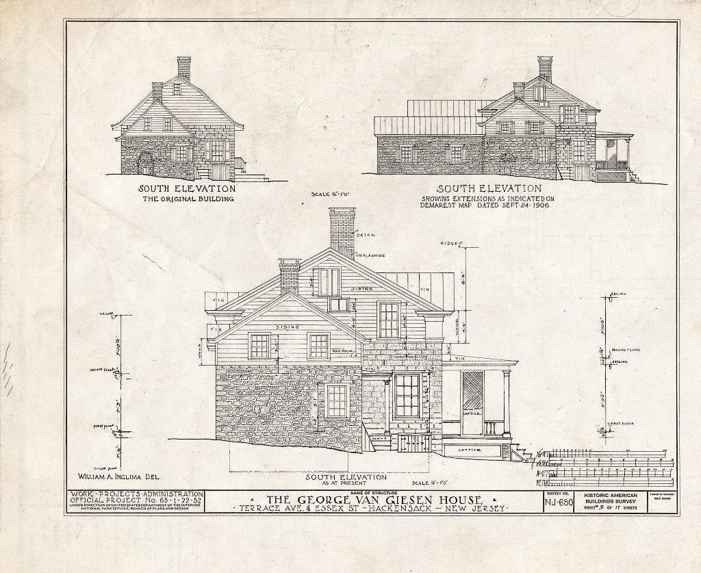 Historic Pictoric : Blueprint HABS NJ,2-HACK,7- (Sheet 5 of 17) - George Van Giesen House, Terrace Avenue & Essex Street, Hackensack, Bergen County, NJ