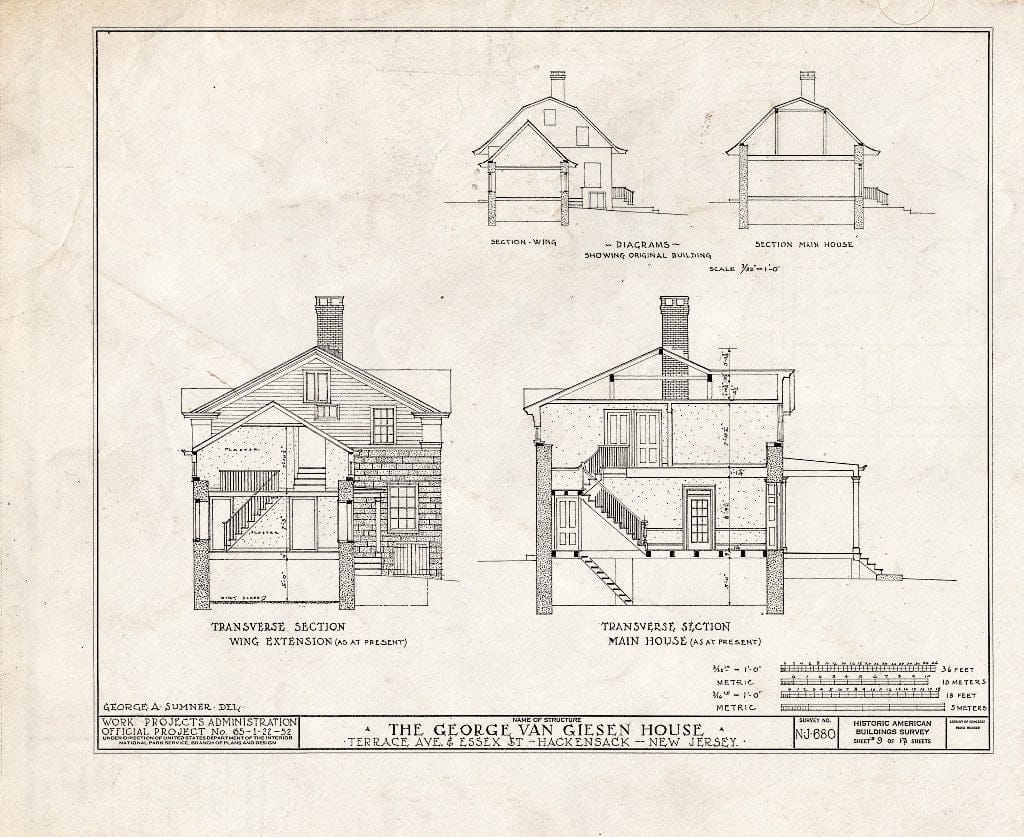 Historic Pictoric : Blueprint HABS NJ,2-HACK,7- (Sheet 9 of 17) - George Van Giesen House, Terrace Avenue & Essex Street, Hackensack, Bergen County, NJ