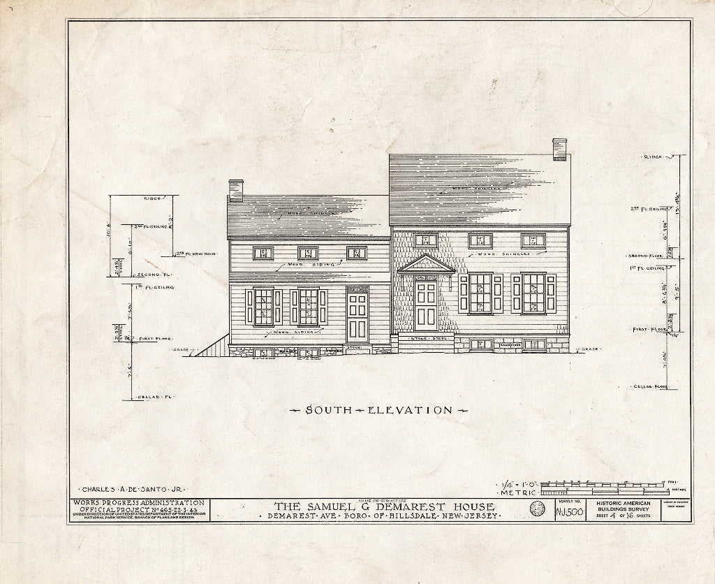 Historic Pictoric : Blueprint HABS NJ,2-Hilda,1- (Sheet 4 of 16) - Samuel G. Demarest House, Demarest Avenue, Hillsdale, Bergen County, NJ