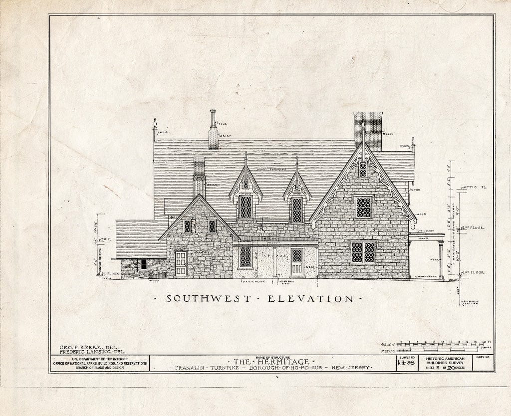Historic Pictoric : Blueprint HABS NJ,2-HOHO,1- (Sheet 8 of 20) - Hermitage, 335 North Franklin Turnpike, Ho-Ho-Kus, Bergen County, NJ