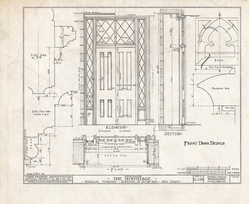 Historic Pictoric : Blueprint HABS NJ,2-HOHO,1- (Sheet 12 of 20) - Hermitage, 335 North Franklin Turnpike, Ho-Ho-Kus, Bergen County, NJ