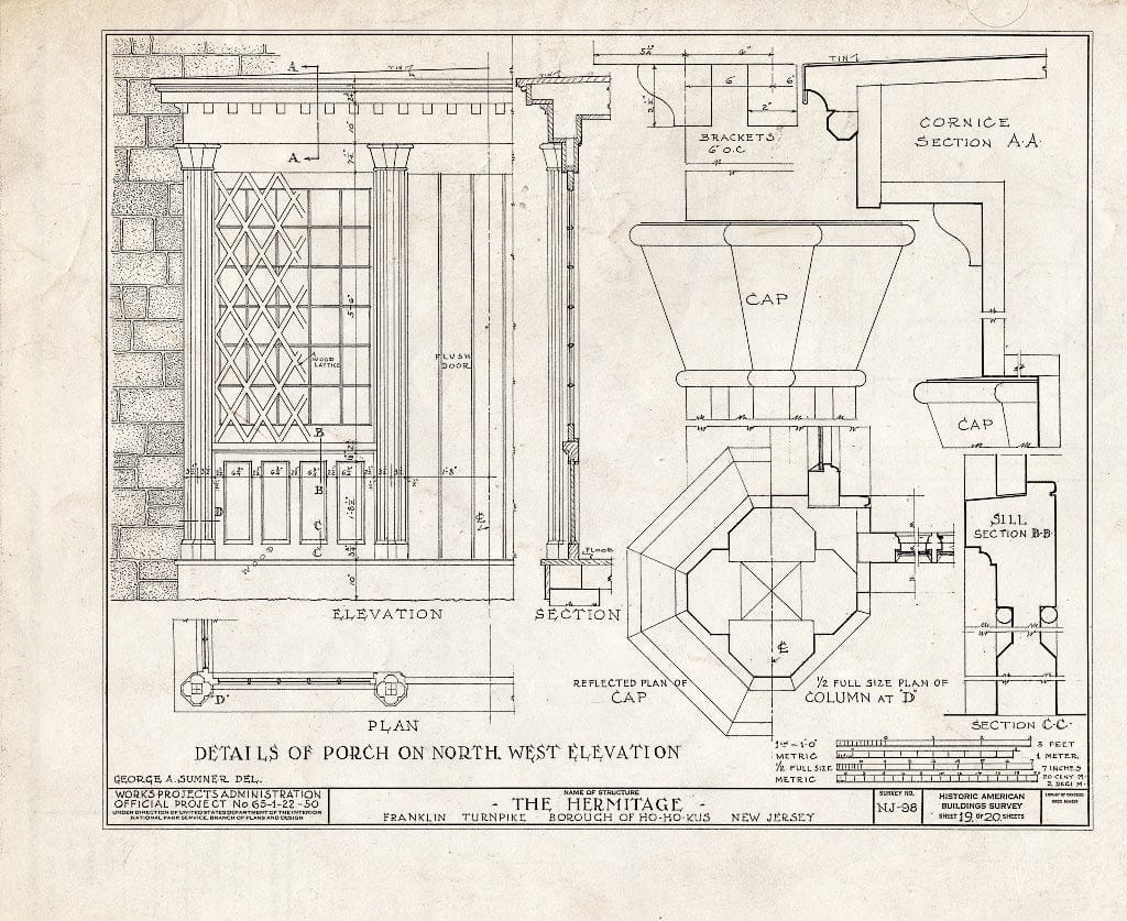 Historic Pictoric : Blueprint HABS NJ,2-HOHO,1- (Sheet 19 of 20) - Hermitage, 335 North Franklin Turnpike, Ho-Ho-Kus, Bergen County, NJ