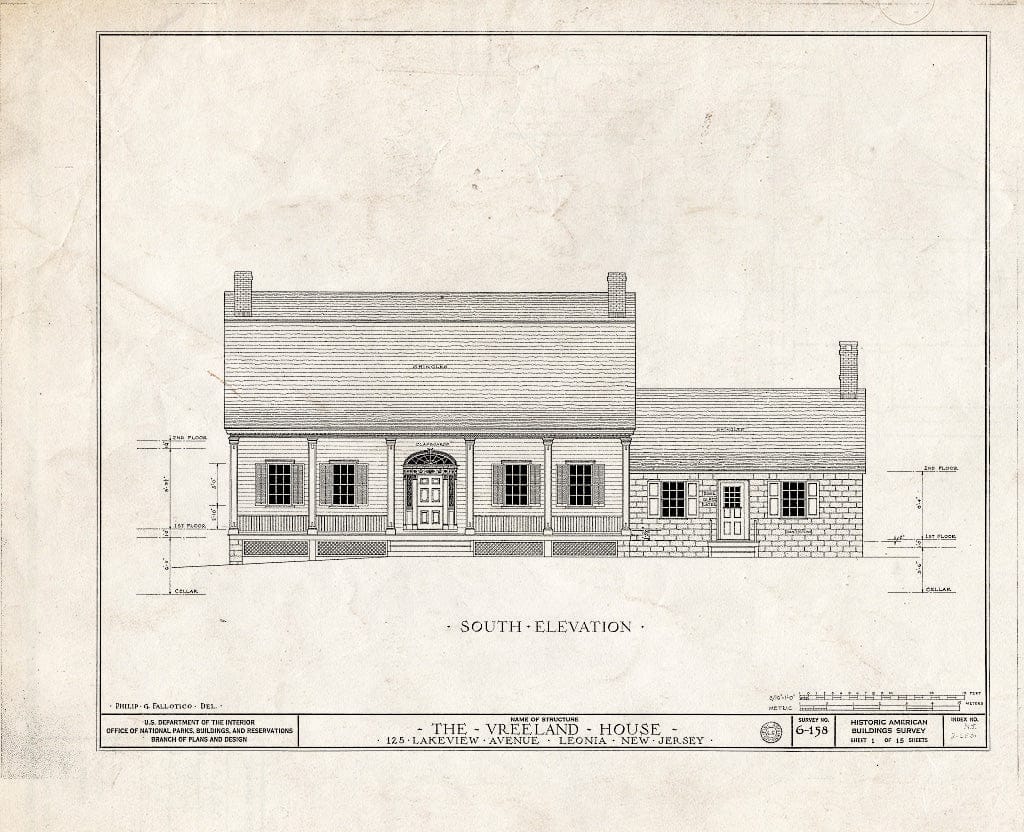 Historic Pictoric : Blueprint HABS NJ,2-Leo,1- (Sheet 1 of 15) - Vreeland House, 125 Lakeview Avenue, Leonia, Bergen County, NJ