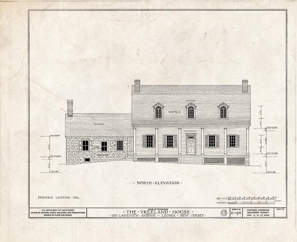 Historic Pictoric : Blueprint HABS NJ,2-Leo,1- (Sheet 2 of 15) - Vreeland House, 125 Lakeview Avenue, Leonia, Bergen County, NJ