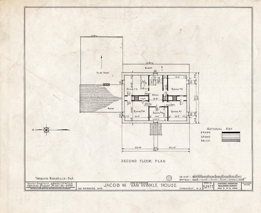 Historic Pictoric : Blueprint HABS NJ,2-LYND,1- (Sheet 3 of 16) - Jacob W. Van Winkle House, 316 Riverside Avenue, Lyndhurst, Bergen County, NJ