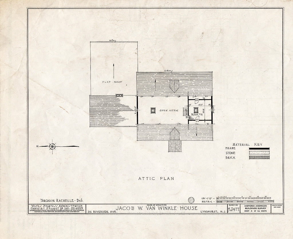 Historic Pictoric : Blueprint HABS NJ,2-LYND,1- (Sheet 4 of 16) - Jacob W. Van Winkle House, 316 Riverside Avenue, Lyndhurst, Bergen County, NJ