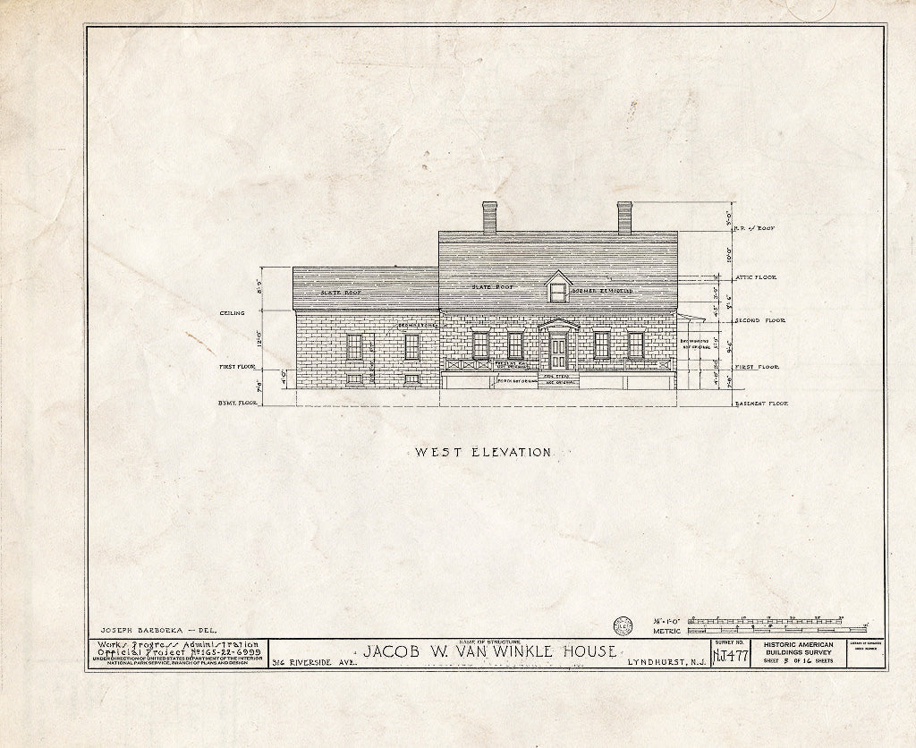 Historic Pictoric : Blueprint HABS NJ,2-LYND,1- (Sheet 5 of 16) - Jacob W. Van Winkle House, 316 Riverside Avenue, Lyndhurst, Bergen County, NJ