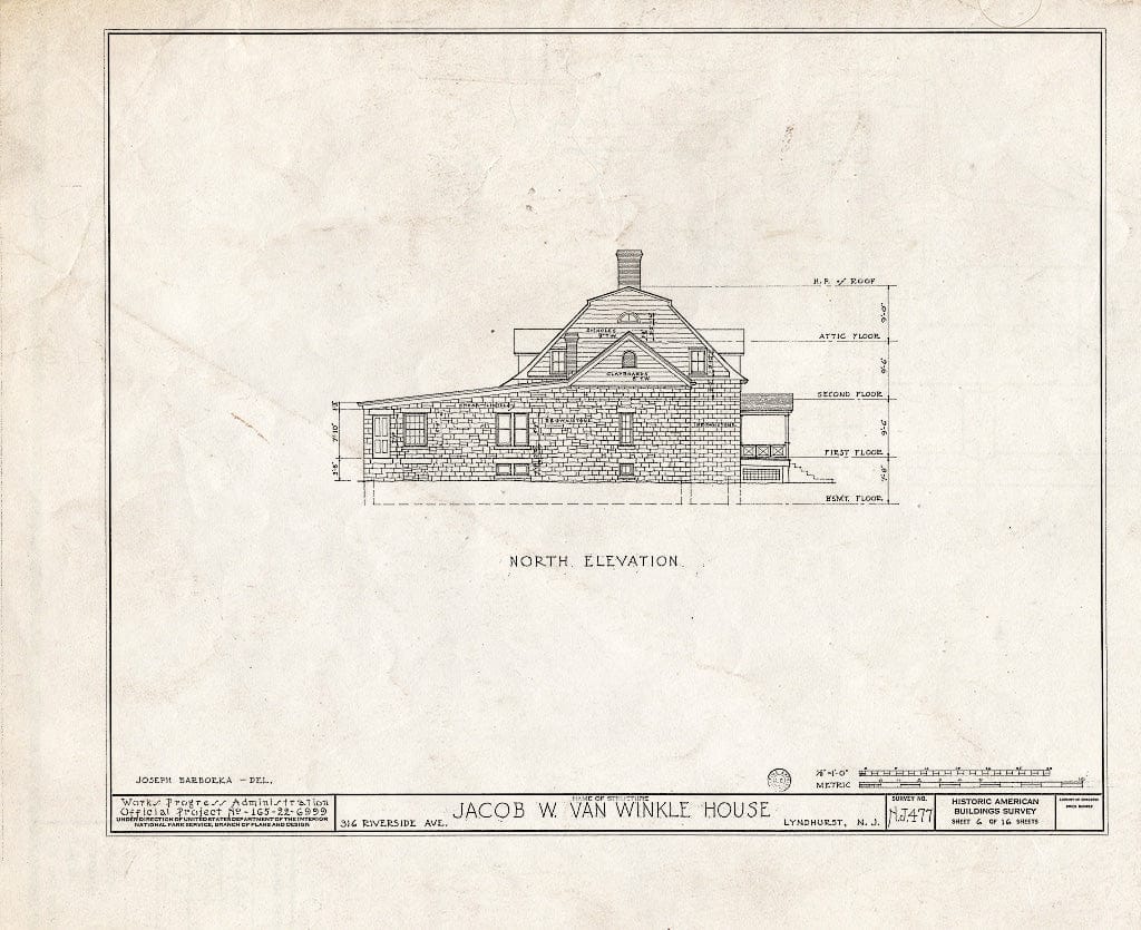 Historic Pictoric : Blueprint HABS NJ,2-LYND,1- (Sheet 6 of 16) - Jacob W. Van Winkle House, 316 Riverside Avenue, Lyndhurst, Bergen County, NJ