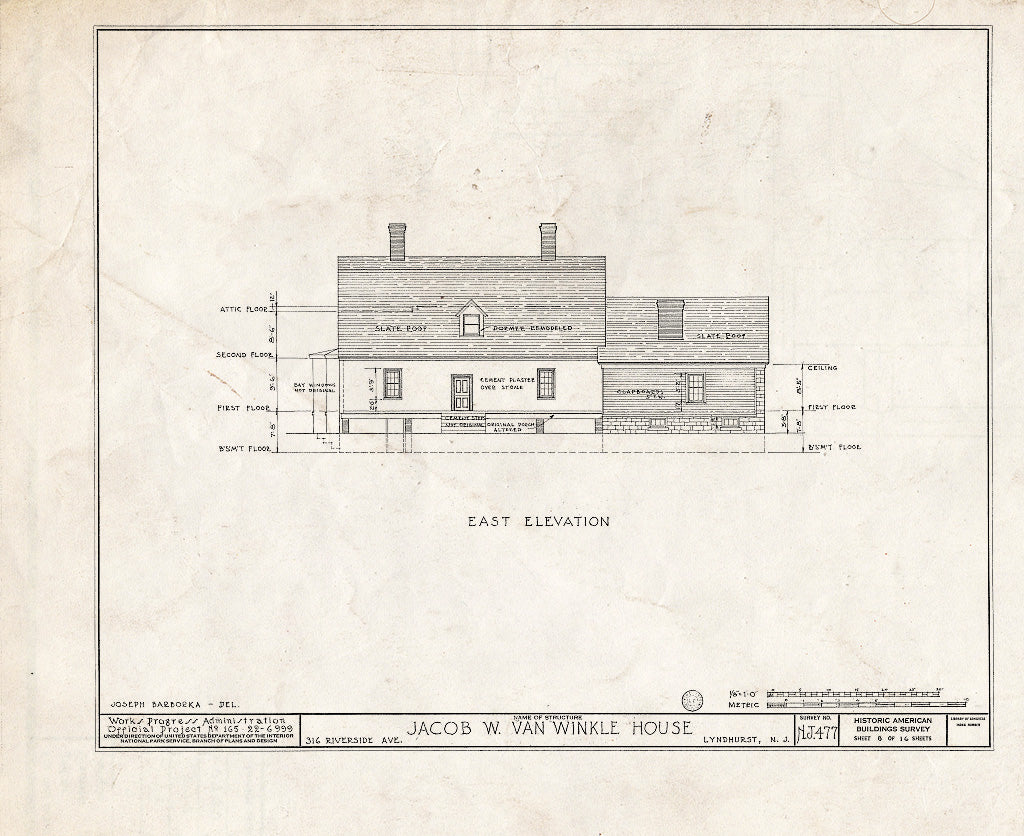 Historic Pictoric : Blueprint HABS NJ,2-LYND,1- (Sheet 8 of 16) - Jacob W. Van Winkle House, 316 Riverside Avenue, Lyndhurst, Bergen County, NJ