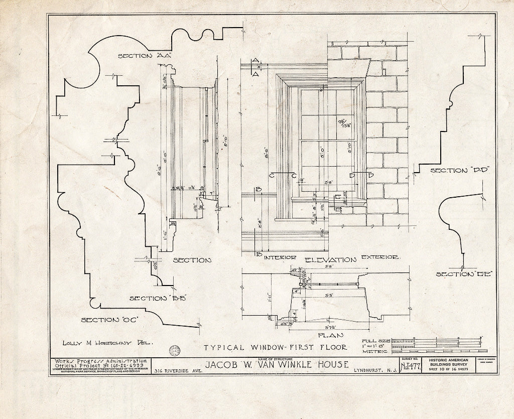 Historic Pictoric : Blueprint HABS NJ,2-LYND,1- (Sheet 10 of 16) - Jacob W. Van Winkle House, 316 Riverside Avenue, Lyndhurst, Bergen County, NJ