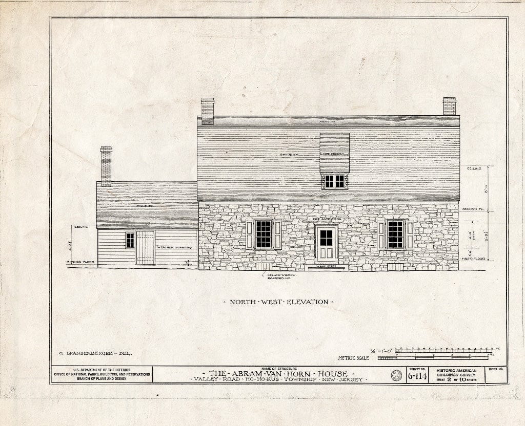 Historic Pictoric : Blueprint HABS NJ,2-MAWA.V,1- (Sheet 2 of 10) - Abram Van Horn House, Valley Road, Ho-Ho-Kus, Bergen County, NJ
