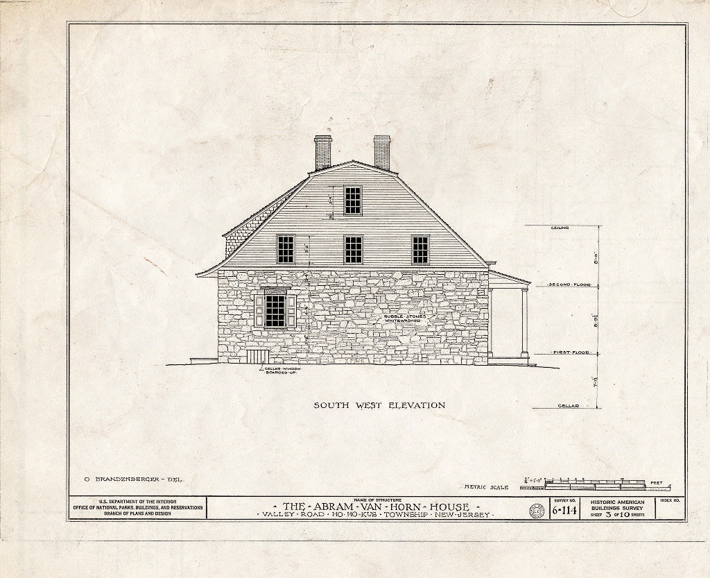 Historic Pictoric : Blueprint HABS NJ,2-MAWA.V,1- (Sheet 3 of 10) - Abram Van Horn House, Valley Road, Ho-Ho-Kus, Bergen County, NJ